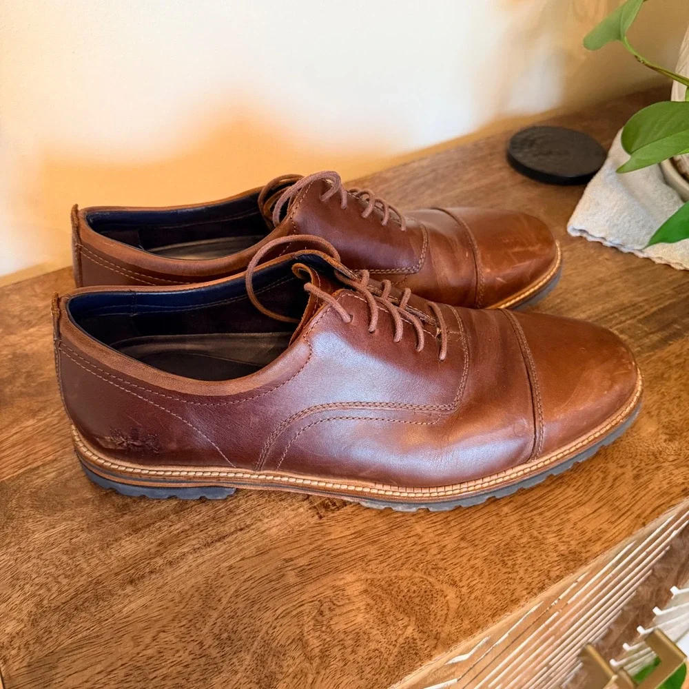 Cole Haan Brown Leather Cap Toe Oxford Rugged Sole Dress Shoes Mens 10.5D Preppy